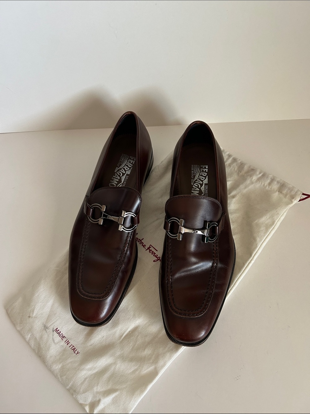 Salvatore Ferragamo Dark Brown Leather Bit Slip-On Loafers